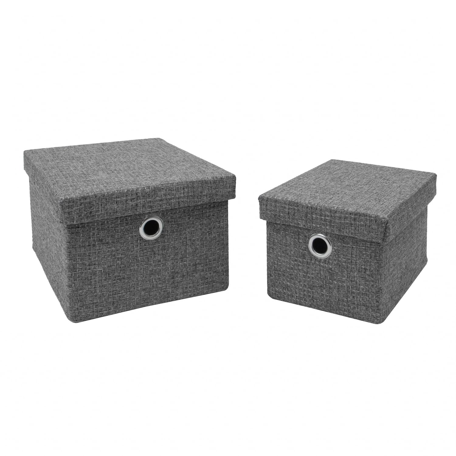 JVL Chroma Set of 2 Rectangular Storage Baskets with Lids, Home Storage Solution, Grey