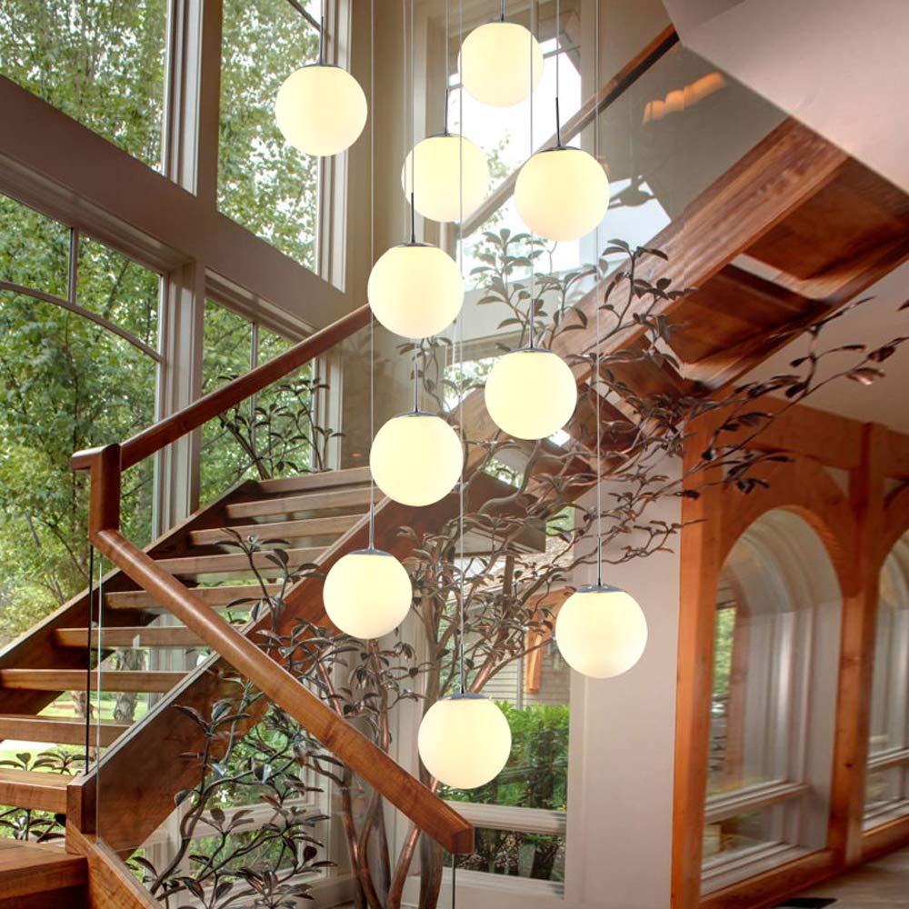 PCXEHUYP Customizable Minimalist Staircase Long Chandelier Duplex Hollow Living Room Loft Modern Creative Hotel Villa Stairwell High Ceiling Pendant Light Glass Ball, Size 40x200cm(Size:10 lights-B)