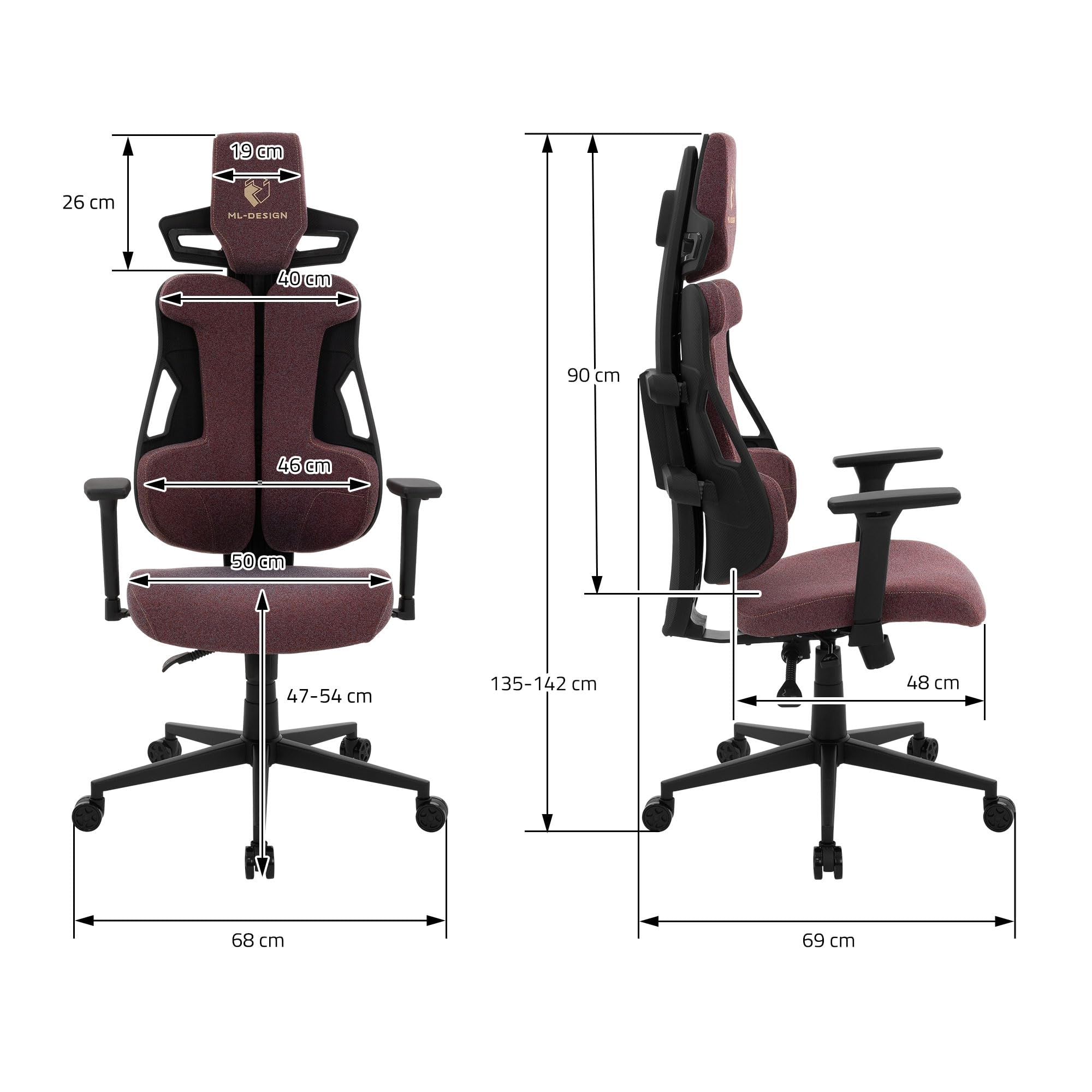 ML-Design Chaise de Gaming Ergonomique en Tissu Rouge, Accoudoirs 3D Réglables, Appui-Tête, Soutien Lombaire, Dossier Ajustable, Fauteuil Gamer Confortable pour Ordinateur, Mobilier Bureau Home Office