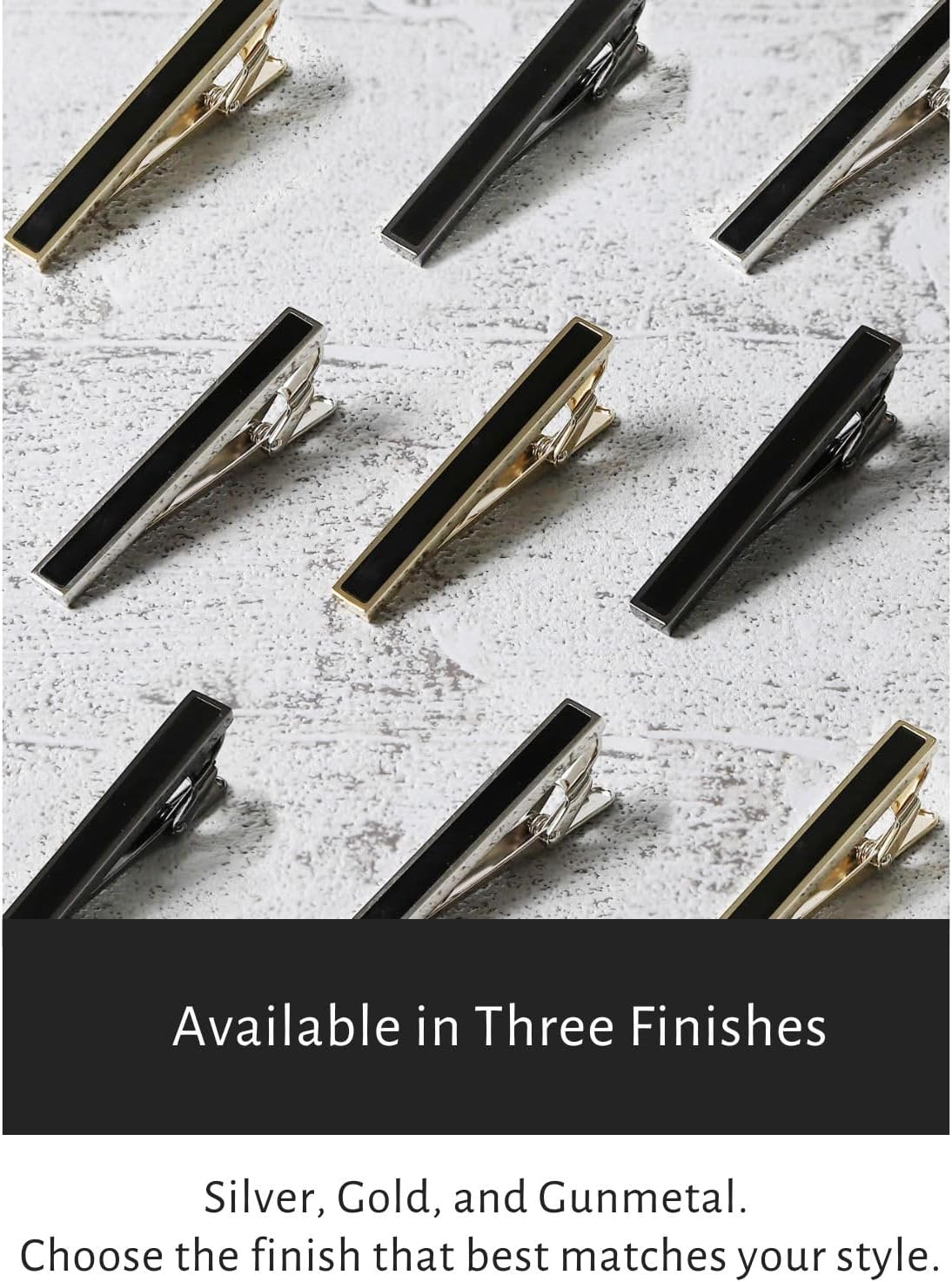 Silver Gold Gunmetal Onyx Tie Clip Tie Bar Made in Japan