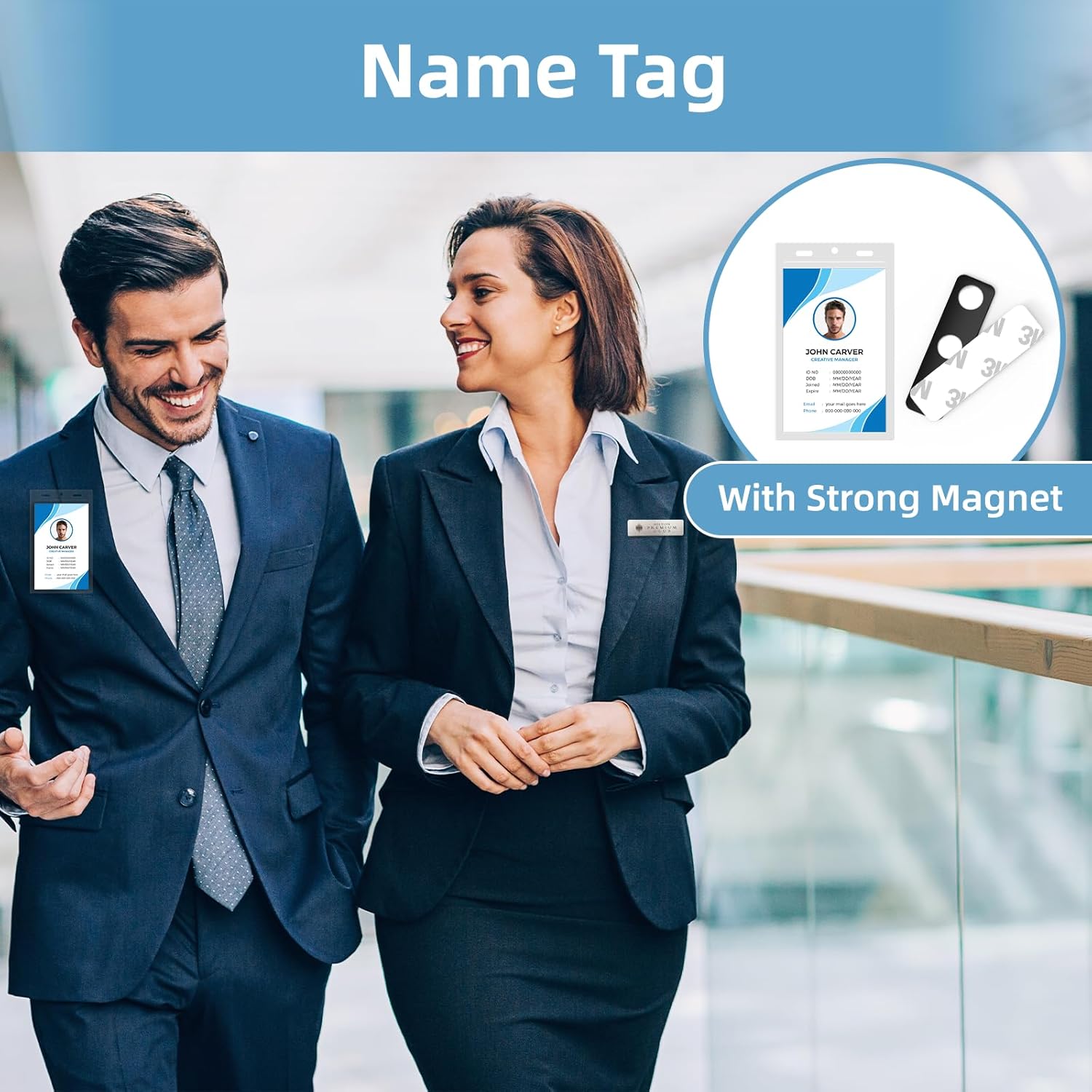 Magnetic Name Tag Holders, 15 Pack Name Tag Magnets for ID Badge Holders, Name Tags, Reusable Strong Name Badge with Adhesive/Magnetic Backing for Clothes - Image 2