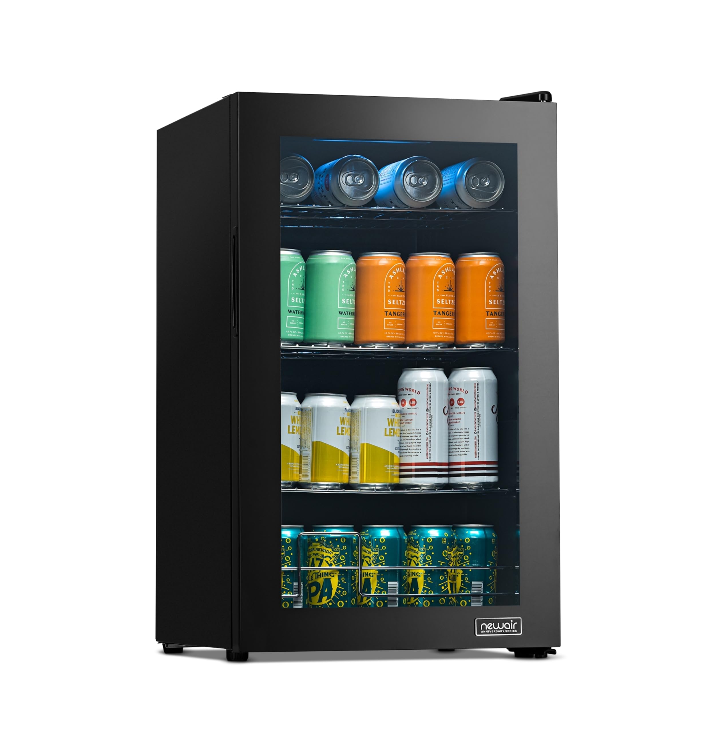 NewAir Beverage Refrigerator 100 Cans Cooler, Free Standing Black Fridge with Reversible Glass Door, Mini Fridge Beverage Organizer For Beer, Wine, Soda, and Drinks on Fridge.com