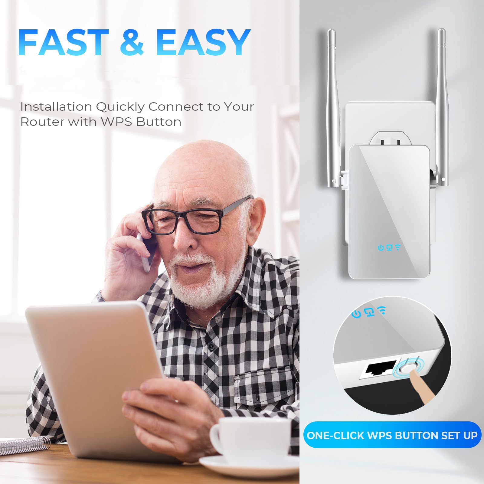 2026 WiFi Extender Signal Booster, New Gen Internet Booster for Home, 4X Faster, Covers up to 10,000 sq.ft, Wi-Fi Repeater with Ethernet Port, Wireless Long Range Amplifier, Easy Setup (White) — view 4