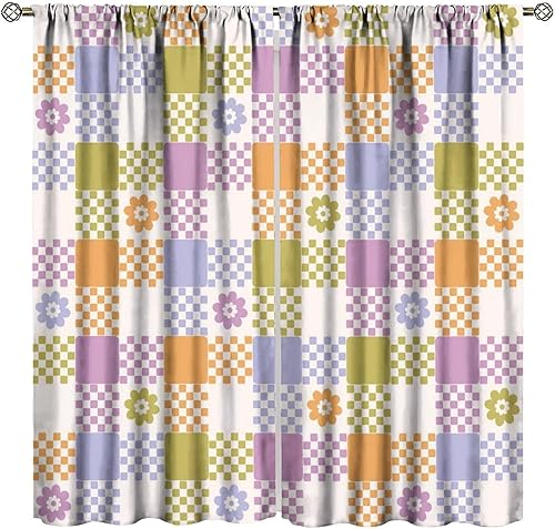 Groovy Geometry - Cortinas bohemias retro de los años 70, minimalista, rústico, colorido, patrón floral, decoración del hogar, tratamiento de
