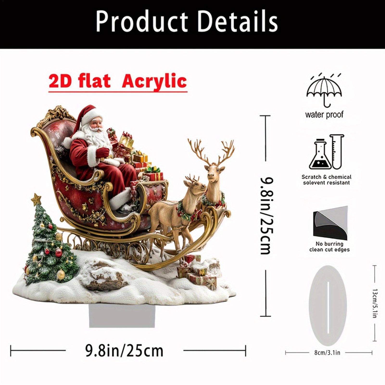 Figurine Père Noël En Traîneau à Rennes – Décoration De Noël Acrylique, 14x15 Cm, Collection Miniature