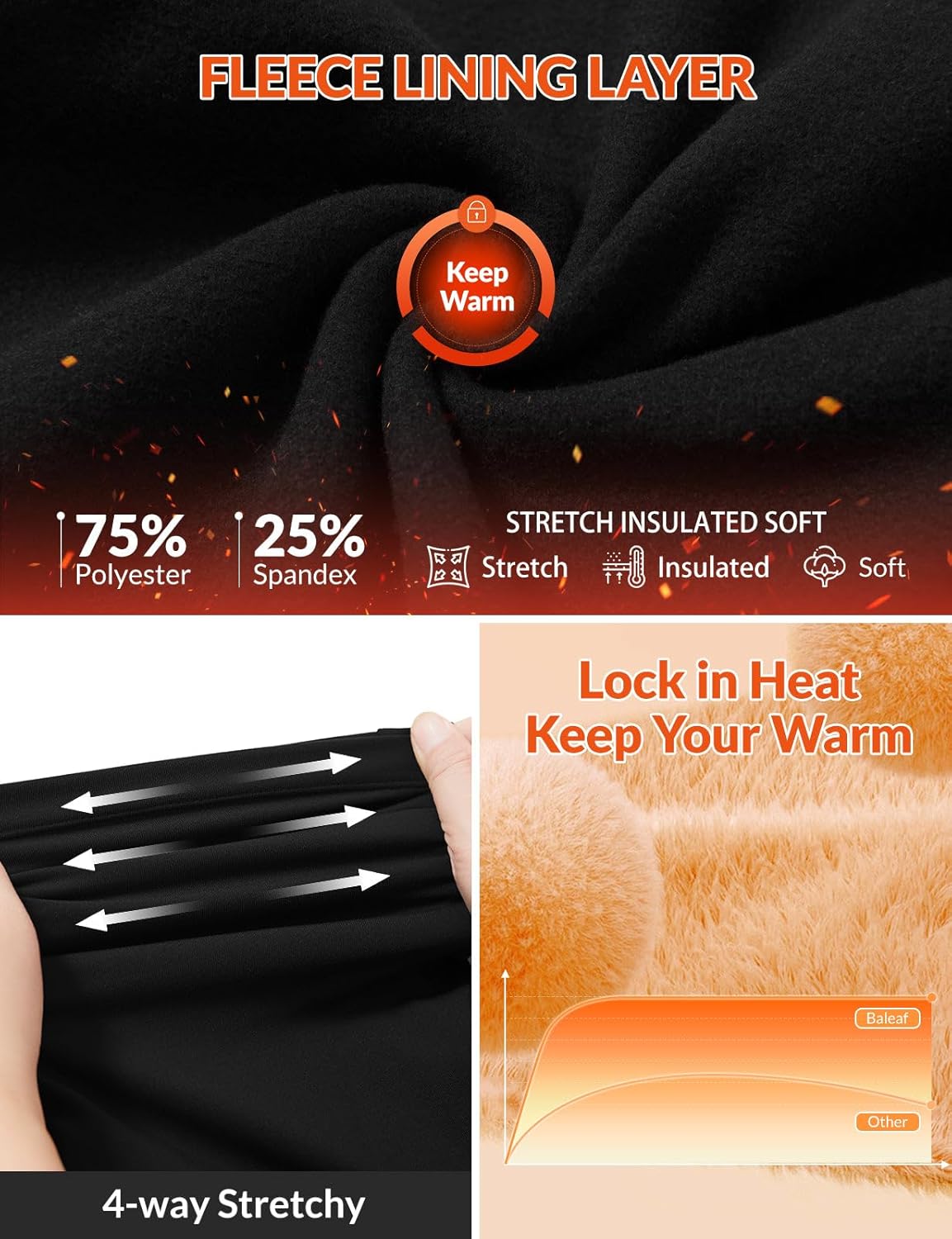 baleaf Fleece Lined Leggings for Women Mini Flare Warm Yoga Pants Stretchy High Waisted with 4 Pockets Workout Casual Pants - Image 4