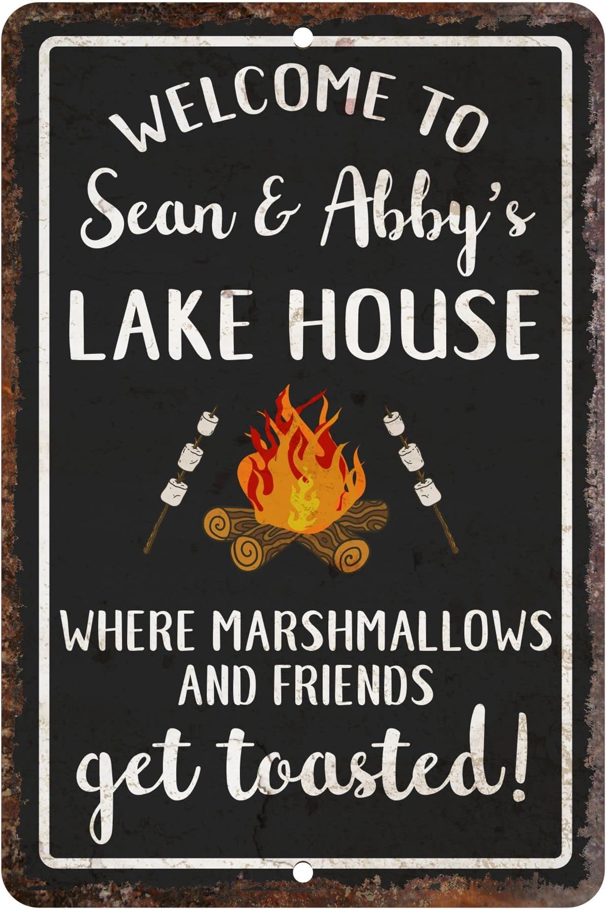Pattern Pop Personalized Welcome to The Lake House Where Marshmallows and Friends Get Toasted Metal Room Sign (8x12 Inches)