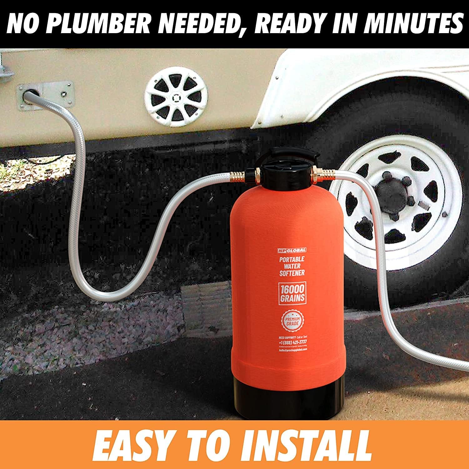 RV Water Softener Portable - 16,000 Grain, 3/4" GHT Fittings, Convenient Water Softener for RVs, Trailers, Boats, Mobile Car Washing, Pressure Washing
