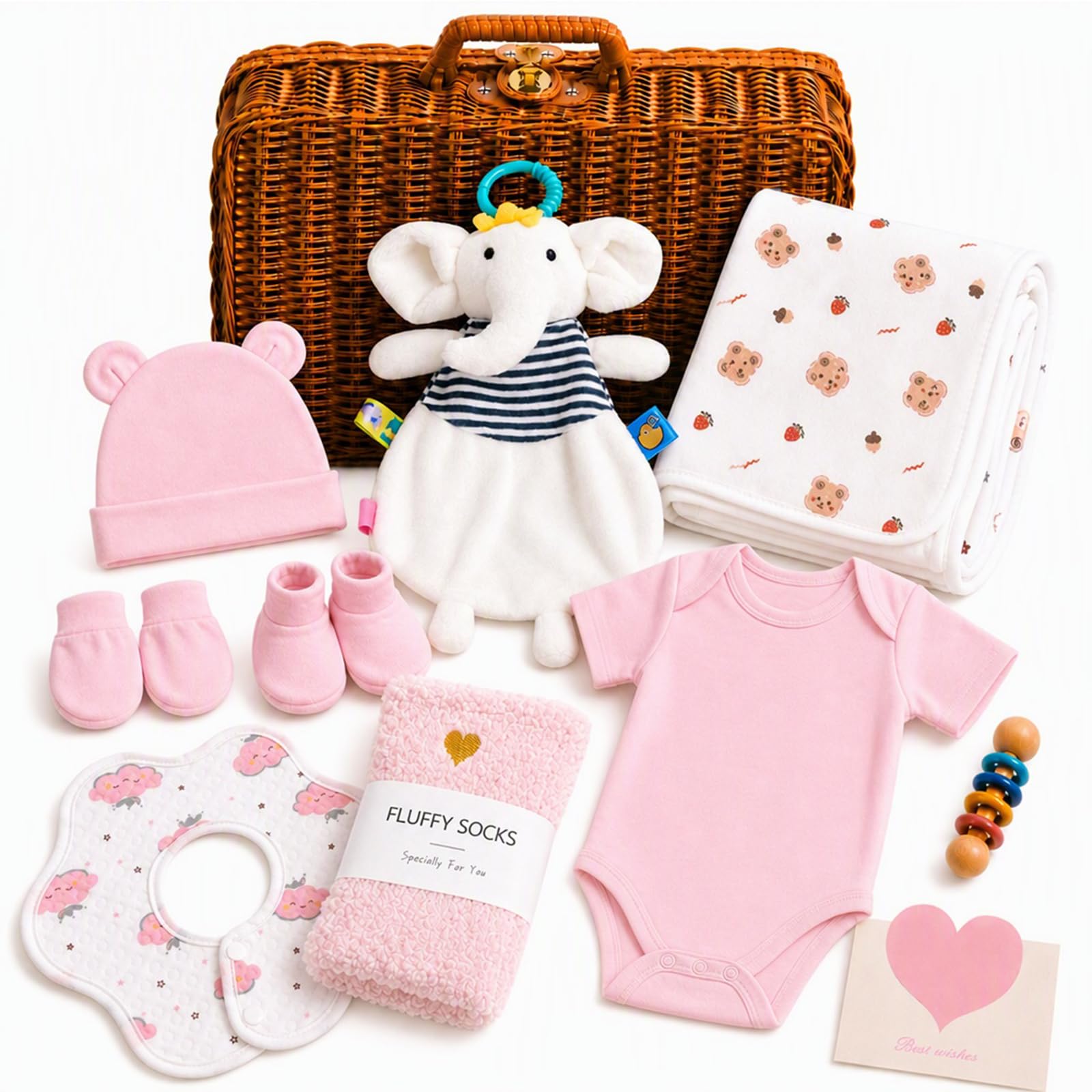 Regalo Neonata Femmina Regali Nascita Bimba 9 in1 Regali Baby Shower | Confezione Regalo Neonato Set Nascita Neonato Regali Gender Reveal Party Tutina Bavaglino Lenzuolo Avvolgente Cappello Guanti