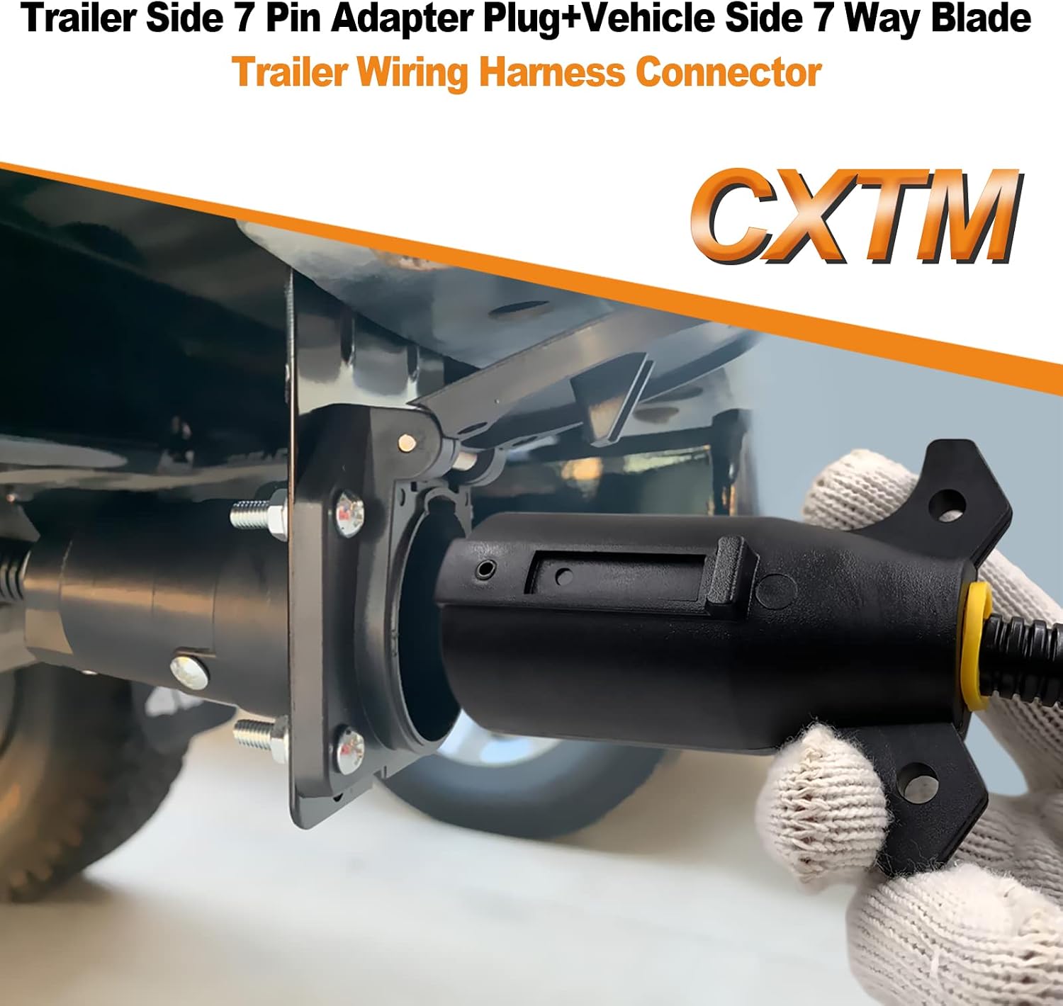 CXTM 7 Way Round RV Trailer Blade Wiring Harness Connector with Mounting Bracket, Trailer Side 7 Pin Adapter Plug+Vehicle Side 7 Way Blade Trailer Wiring Harness Connector for RV Boat