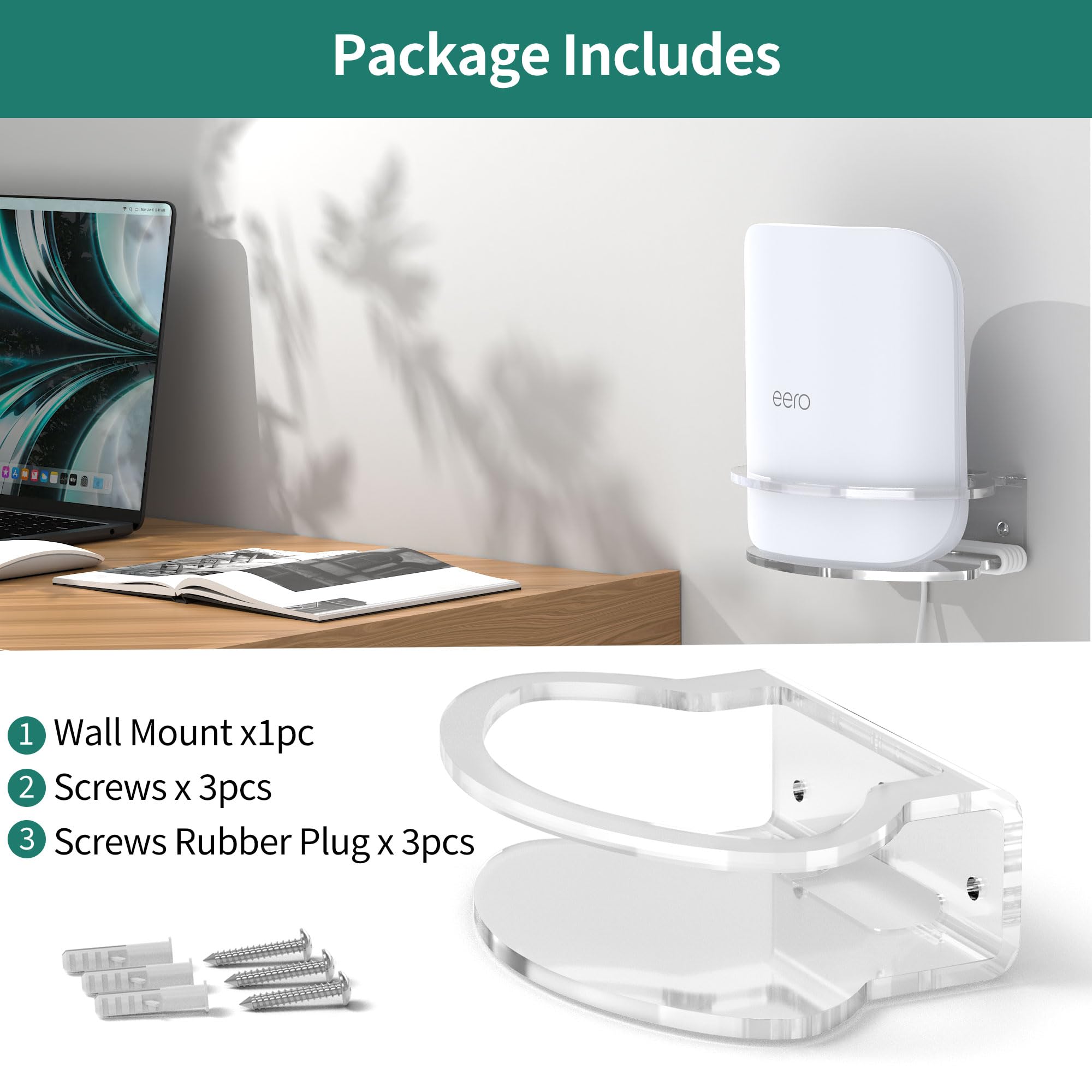 HomeMount Lot de 2 supports muraux pour routeur eero Pro 7, support mural en acrylique transparent avec anneau de protection sécurisé, support WiFi peu encombrant pour la maison et le bureau