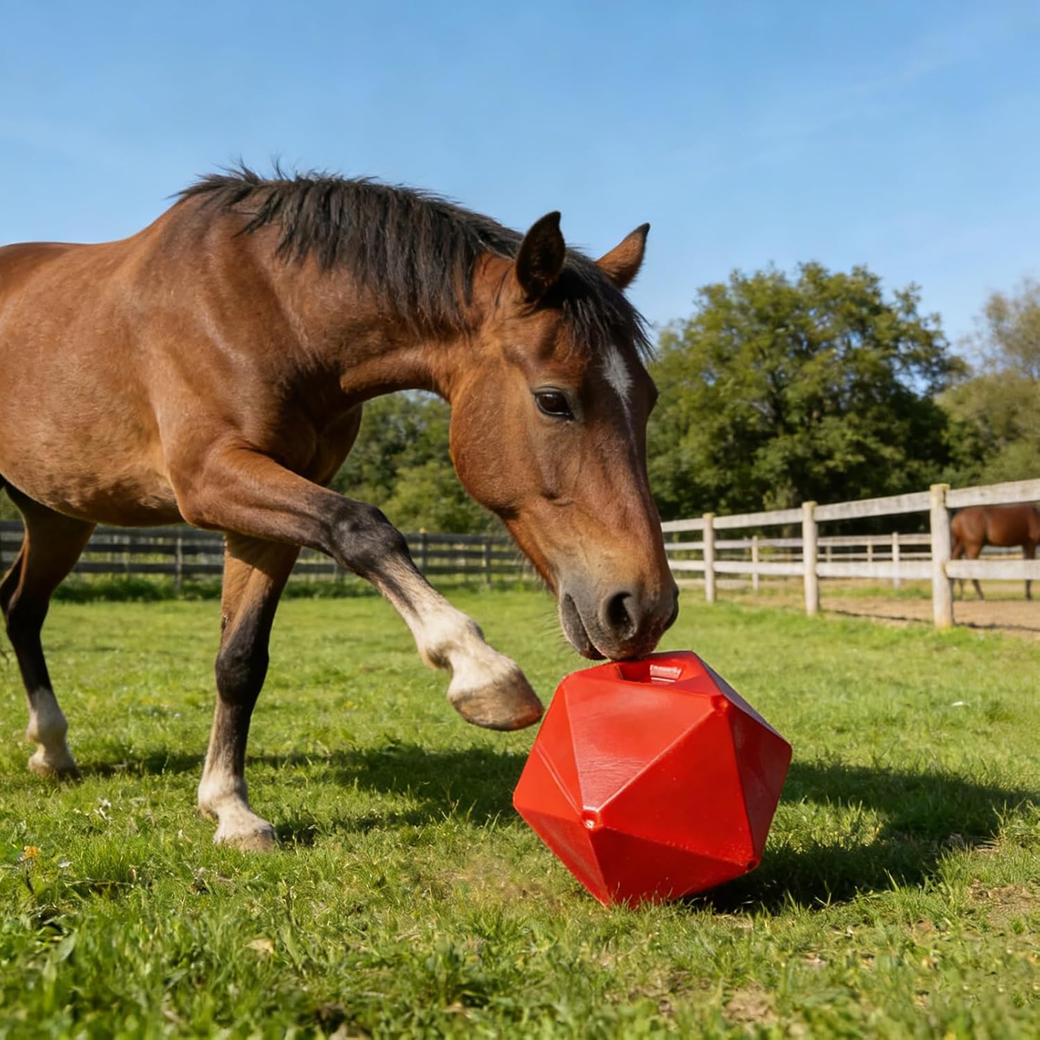 Food-Safe PP Horse Treat Ball Feeder Toy, 9 in / 23 cm Equine Entertainment Solution, Red Play Ball for Stress and Boredom, Enrichment Pasture Grazing Ball