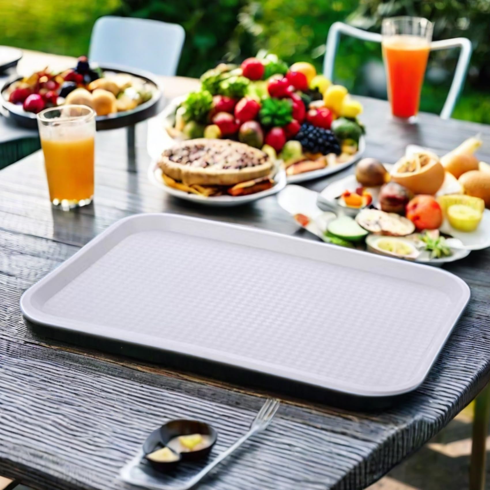 2 vassoi multiuso, diversi colori, antiscivolo, 35 x 27 cm, materiale PP per alimenti (bianco)