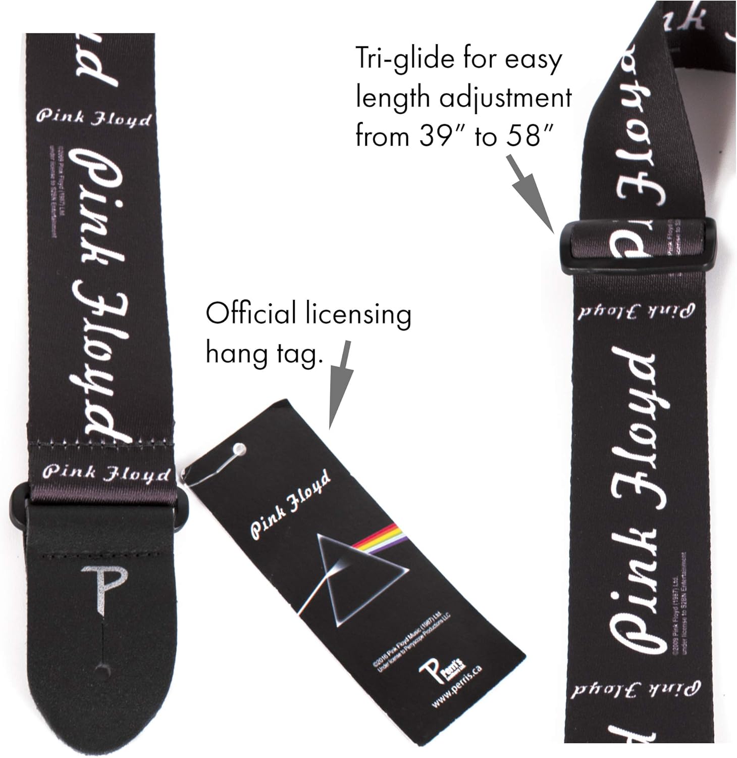 Perris Leathers | Pink Floyd Guitar Strap (Official Licensing) 2” Double Sided, Polyester Webbing, Adjustable Length 39" - 58" Long, LPCP-1069