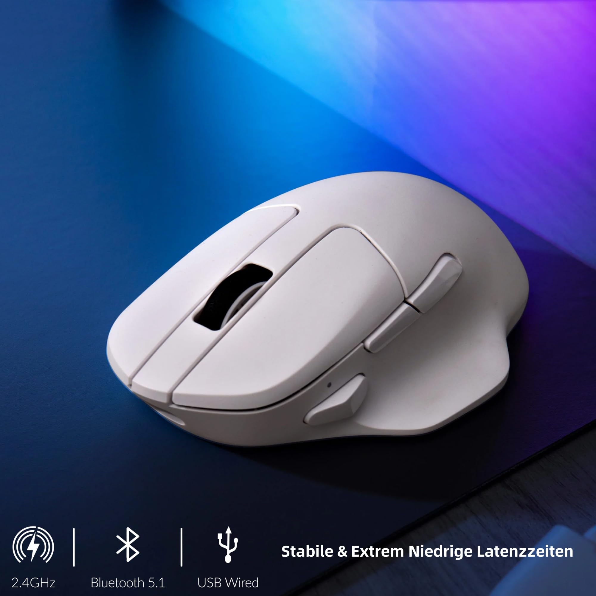 Keychron M7 Kabellose Optische Maus, 2.4G/Bluetooth/Kabelgebunden Ergonomisches Design Leichtgewicht 63g Anpassung Makrotaste (Schwarz)