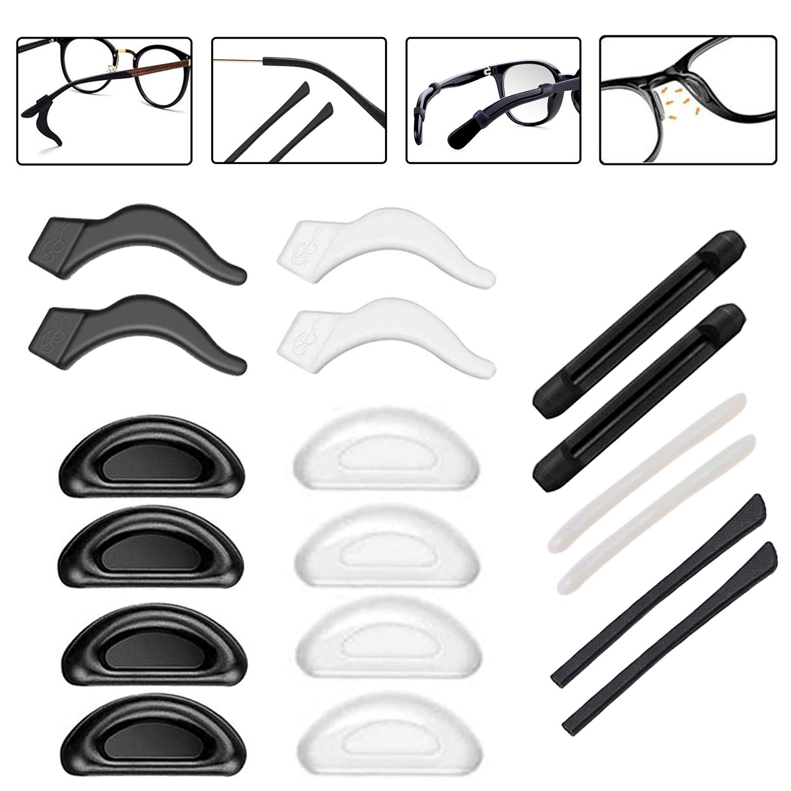 Eyerayo Anti-Slip Glasses Ear Gripper Hook Holder Nose Pad Eyeglasses Temple Tips Sleeve Retainer Silicone Extender for Spectacle Sunglasses Reading Glasses Eyewear,9pairs