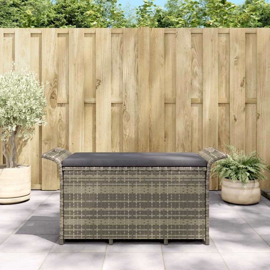 Patio Benches Patio Bench with Cushion Gray 45.7"x18.1"x22.4" Poly Rattan,Stylish Outdoor Bench with Ample Storage and Cushion for Garden, Patio, and More Outdoor Furniture & Accessories
