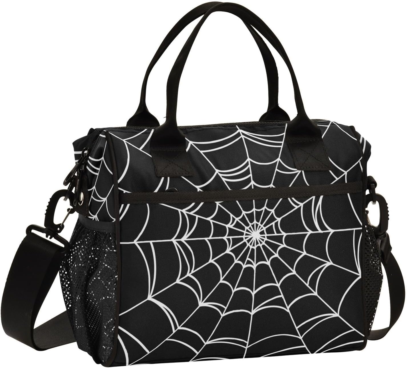 Goth Spider Web Lunch Bag & Lunch Box for Women with Adjustable Shoulder Belt Insulated Portable Lunch Tote Bag Cooler Bag for Girls Travel Office Picnic