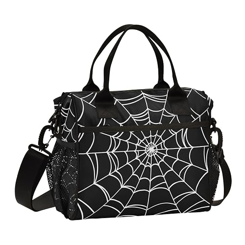 Goth Spider Web Lunch Bag & Lunch Box for Women with Adjustable Shoulder Belt Insulated Portable Lunch Tote Bag Cooler Bag for Girls Travel Office Picnic - Goth - Medium