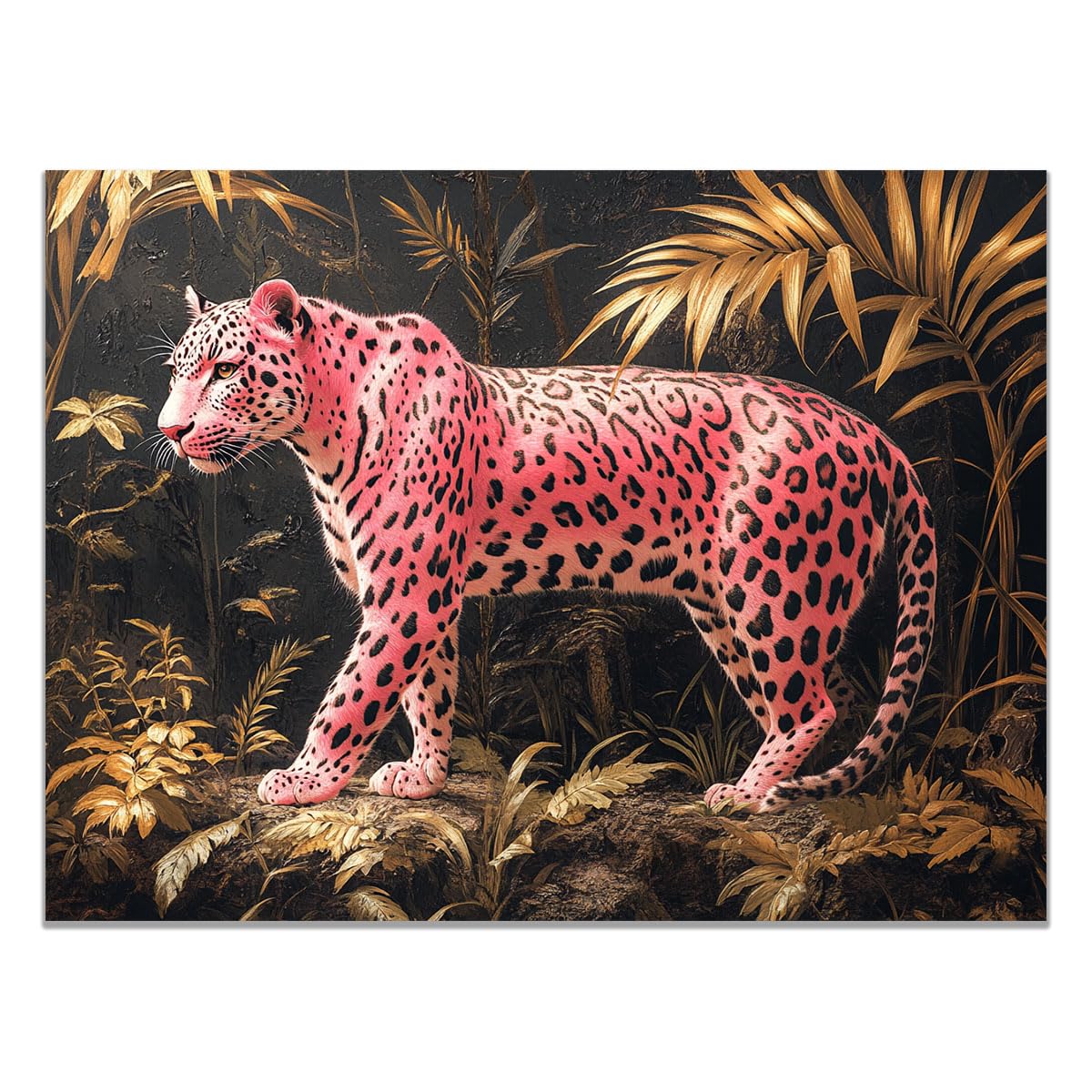 TZKRWRH Cheetah Wall Art Print Jungle Animals Decor Tropical Leopard Leopard Pictures, Animal Portrait Painting, African Wild Animal Art Poster(Pink 37)-80x120cm Unframed