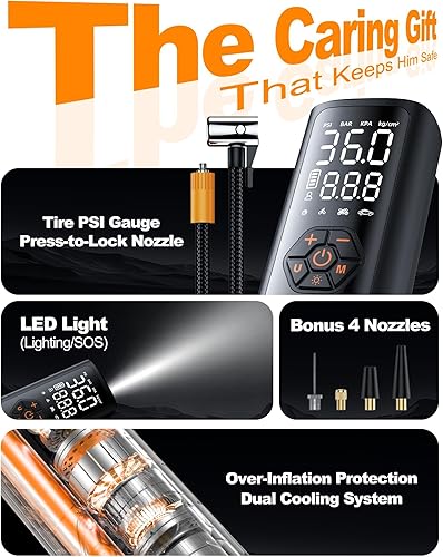 Miniatura 8 de Inflador de neumáticos compresor de aire portátil con medidor, 150 PSI Mini bomba de aire automática inalámbrica alimentada por batería