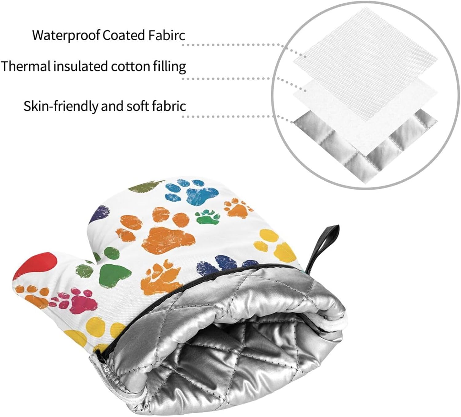 (Cute Colorful Dog) Baking 4-Piece Set: 2 Oven Mitts and 2 Pot Holders Heat Resistant Waterproof Hanging Loop for Kitchen Oven Grill Housewarming Gifts