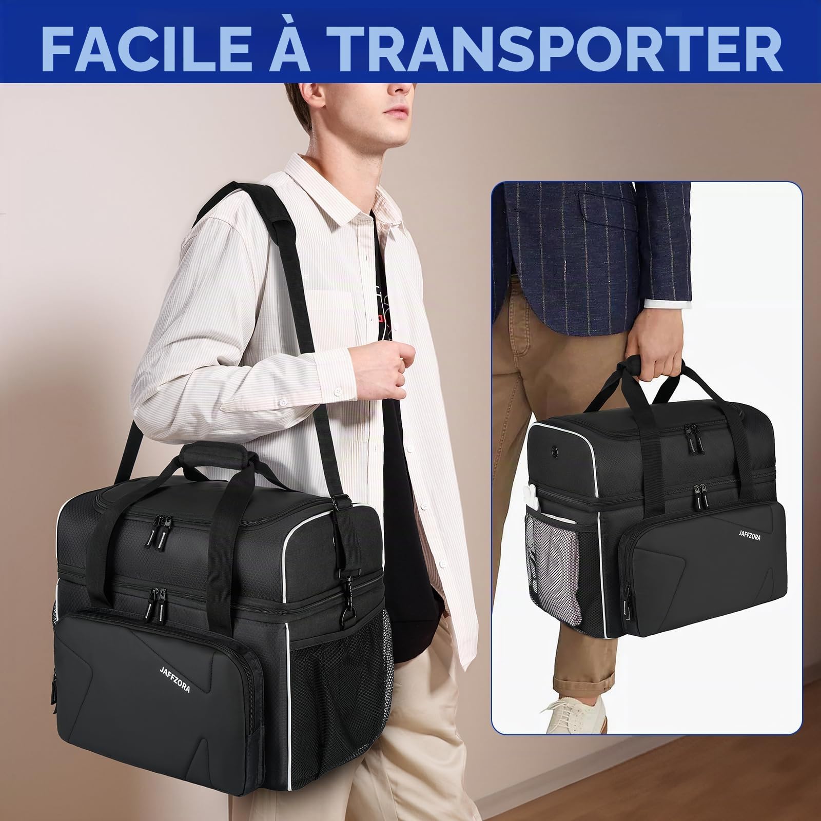 Sac à balles de bowling avec coussin rembourré amovible et support de balle, convient pour une seule paire de chaussures de bowling jusqu'à la taille 16 pour homme, noir