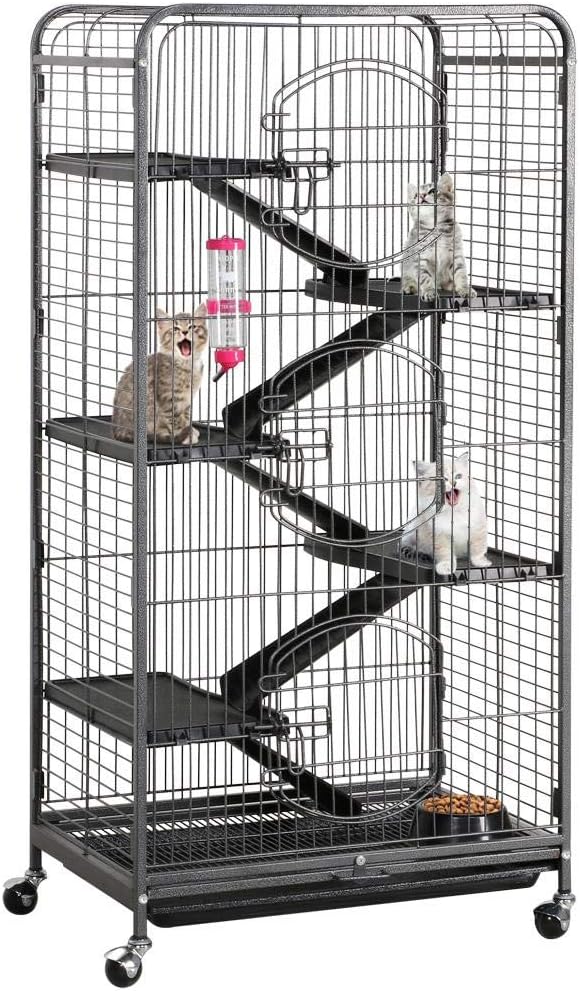 YAHEETECH Cage à 6 niveaux en métal à roulettes pour chat, chaton