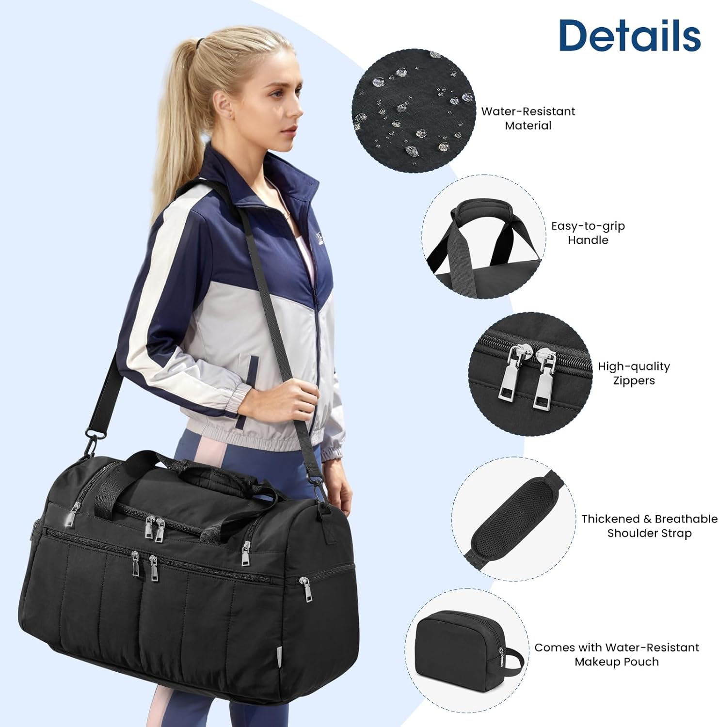 G4Free 45L Travel Duffle Bag for Women Men 3 in 1 Duffel Bags with Shoes Compartment Gym Backpack for Weekender Overnight, Black - Image 7