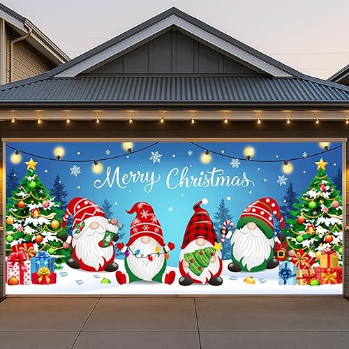 Garage Door Christmas Cover 7x16FT: Garage Christmas Decorations with Bar Magnet