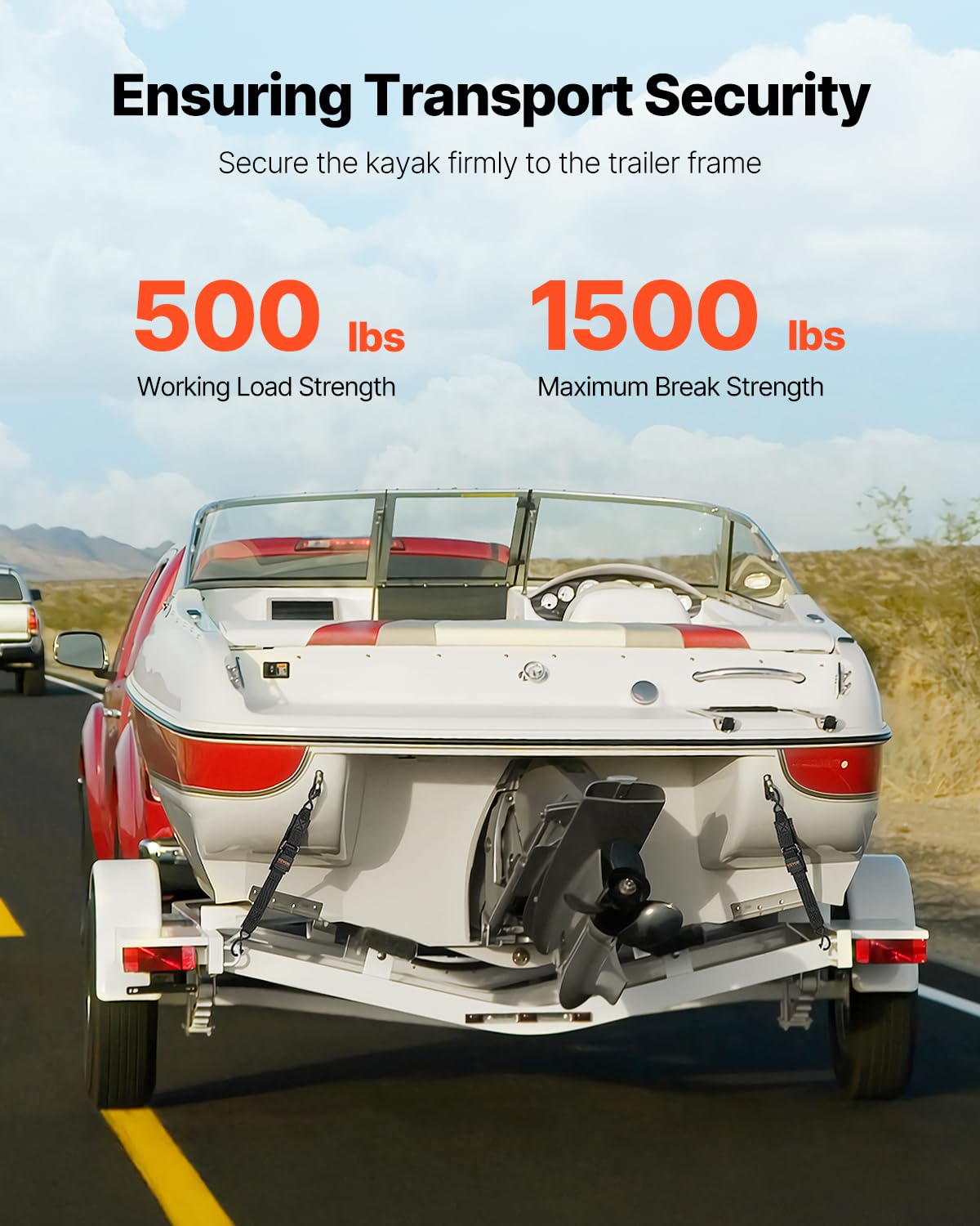 VEVOR Boat Trailer Transom Straps (2PK), 2’’ x 24’’ Adjustable Boat Straps 1,500lb Break Strength with Security Lock S Hooks and Boat Pads, Transom Tiedowns for Trailer, Boat or Kayak Secure