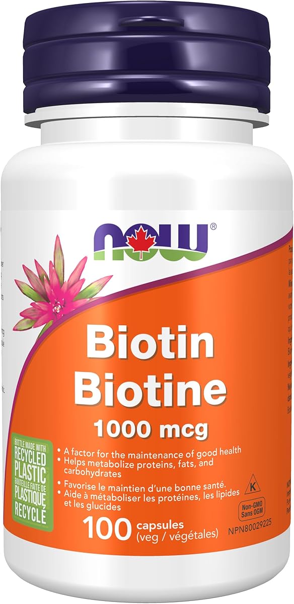 NOW NOW Supplements, Biotin 1,000 mcg, Amino Acid Metabolism, Energy Production, 100 Capsules