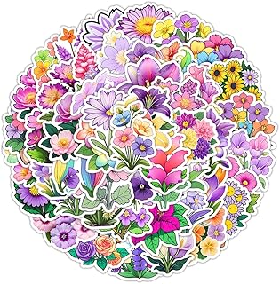 Various Colorful Flowers Stickers for Boys Girls Teens, Bright Waterproof Vinyl Stickers for Laptop Water Bottle Cup Bike Luggage Tablet Phone Flasks Notebook, Cartoon Decals Pack[Flowers - 50Pcs]