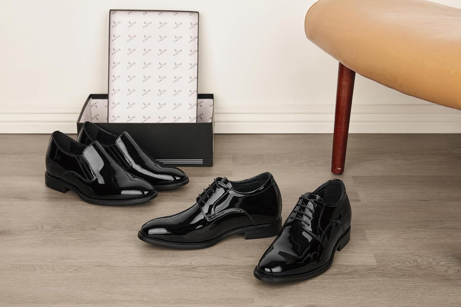 CALTO Men's Invisible Height Increasing Elevator Shoes - Black Patent Leather Lace-up Formal Dress Oxfords - 2.8 Inches Taller - Y7401 - Size 9 D(M) US - Image 2
