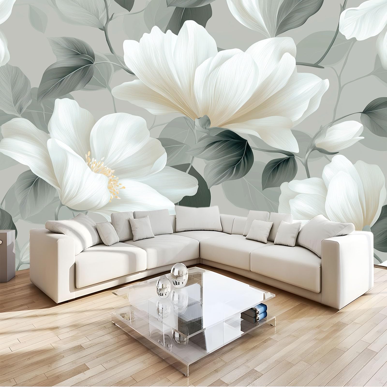 Fototapeta 3D Nowoczesna Gradient Kwiat Liść Do Salonu Ściany Meble, Fototapety 250 X 175 Cm Nowoczesne Do Sypialni, Szare Fototapety Odpowiednie Dla Dzieci Nastolatków Dorosłych