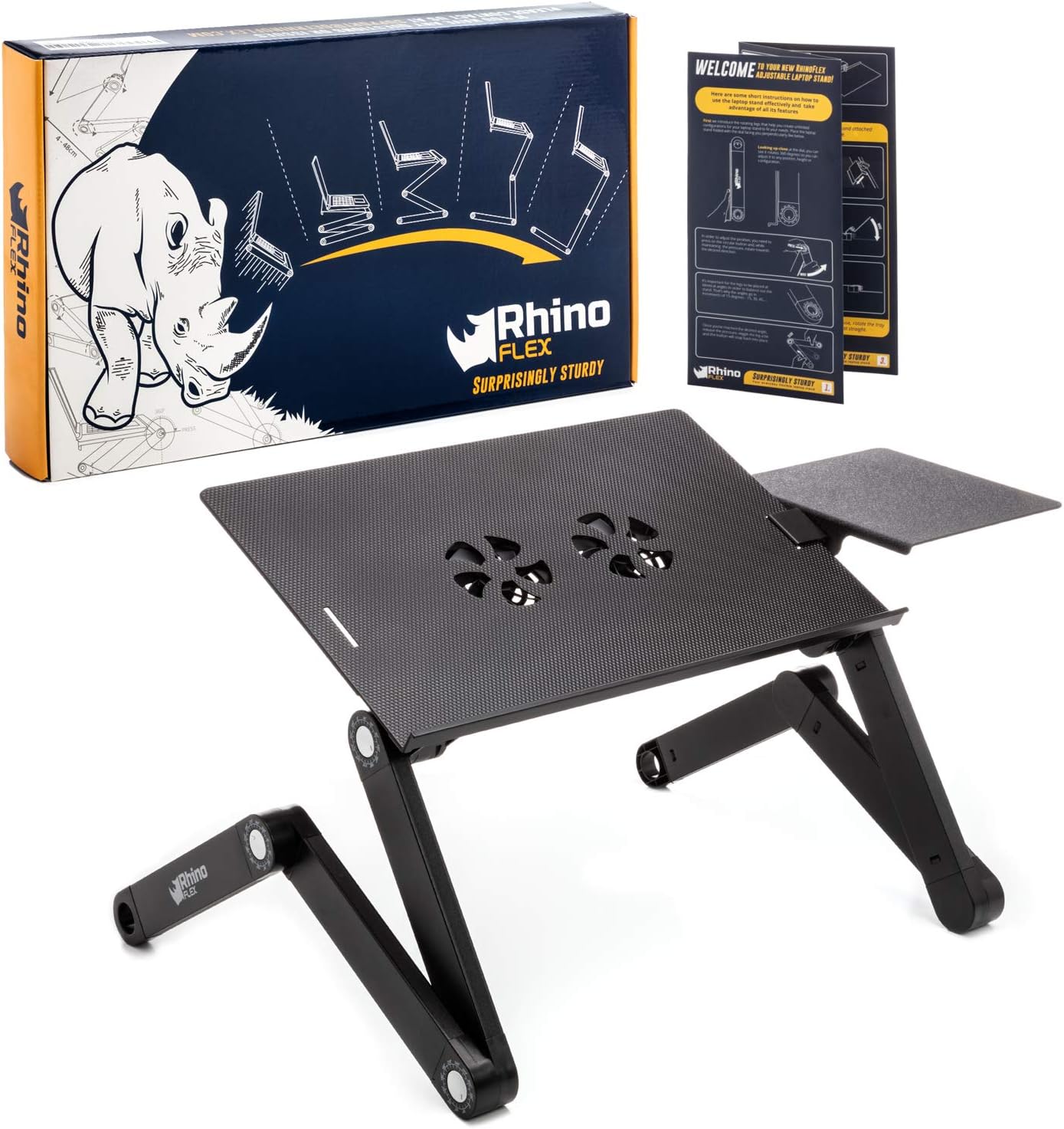 Adjustable Laptop Stand - Use It as a Foldable Standing Desk at The Office, Portable Computer Holder for Writing, Cozy Desk in Bed or on The Sofa - Laptop Table with Cooling Fans - Great as a Gift