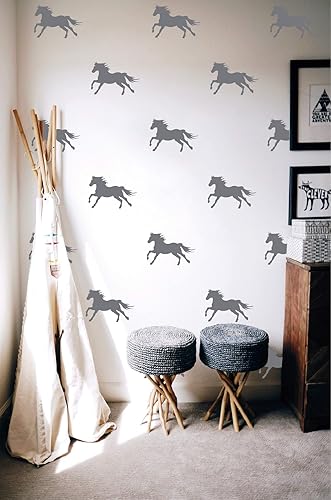 Miniatura 3 de Juego de 32 calcomanías metálicas de pared de caballo ecuestre de vinilo, calcomanías de pared para decoración de habitación de los niños, sala de