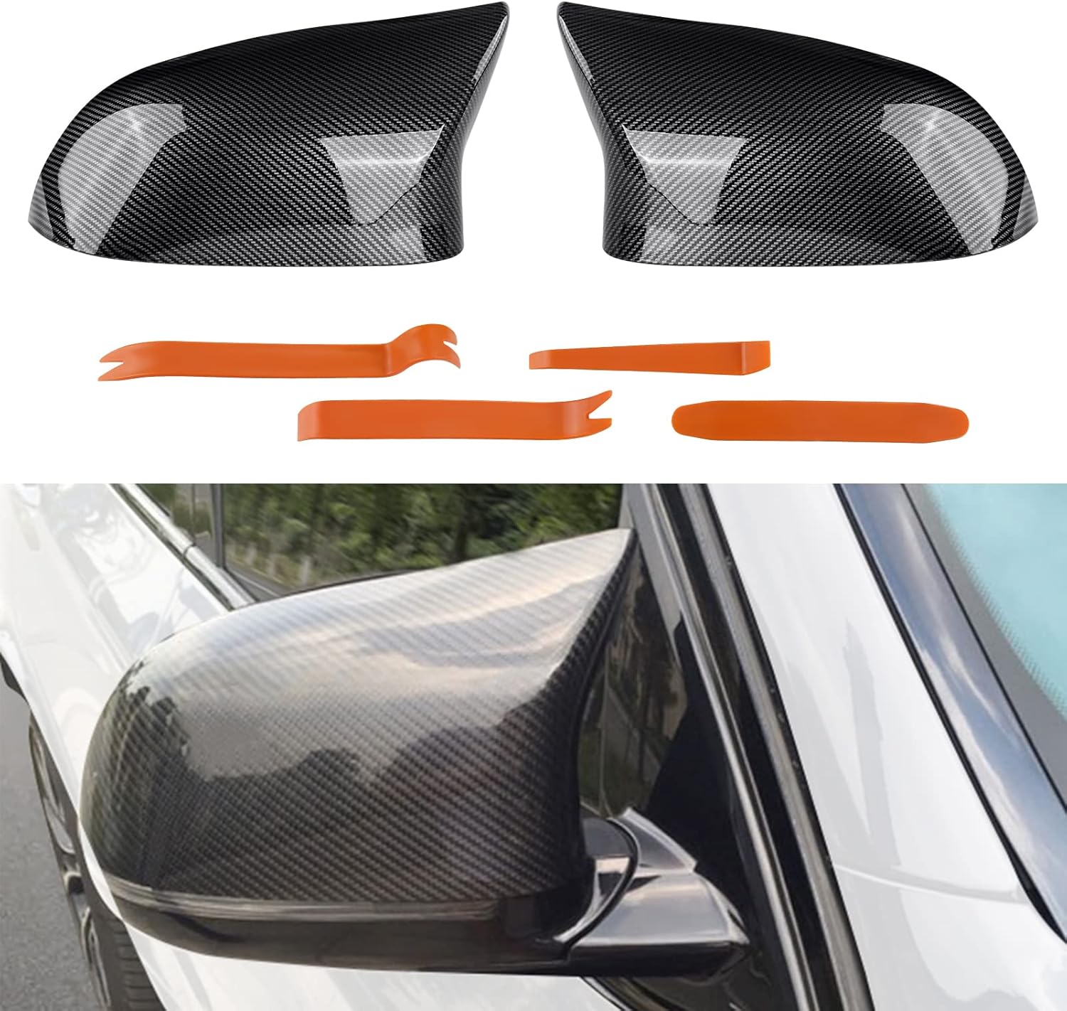 JDMON Replacement for Door Rearview Mirror Cover Cap BMW X3 F25 X4 F26 X5 F15 X6 F16 2014 2015 2016 2017 2018 Side Mirror Cover Cap Trim (Carbon Fiber)