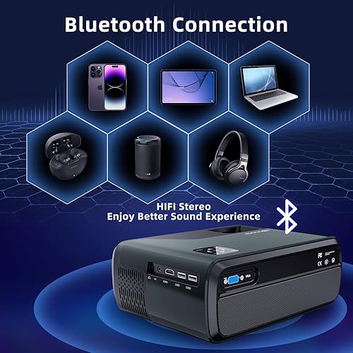 Vista 3 de Proyector portátil 4K con WiFi y Bluetooth, proyector nativo de cine en casa Full HD 1080P, proyector inteligente de 7800 lúmenes compatible