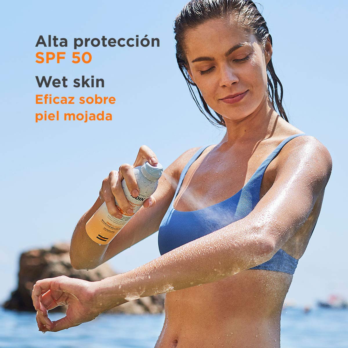 ISDIN After Sun Lotion, Efecto calmante y refrescante, hidratación y reparación intensa - 400 ml+Fotoprotector Transparent Wet Skin SPF 50 - Protector solar Corporal, Spray transparente