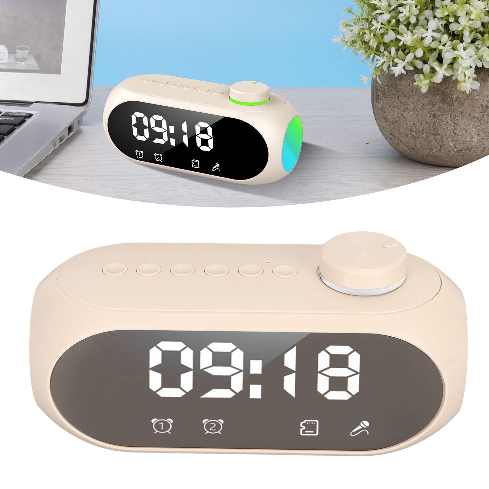 Réveil Miroir Led, Avec Radio Fm Sans Fil Bluetooth Haut-Parleur Affichage Miroir Charge Usb