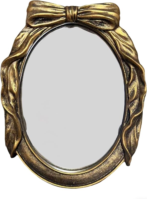 Espelho de mesa vintage ovalado Oujchenghome Baroque05-champagne Gold, moldura dourada, 20,32 x 15,24 cm