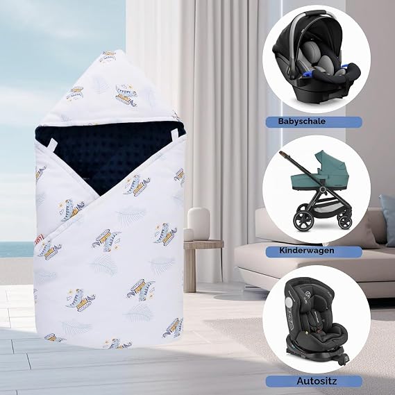 LAT Baby Swaddling Blanket Baby Seat - Pram Blanket 90 x 90 cm 100% Cotton Universal Baby Blanket Double-Sided for Buggy Car Seat (All Season Dinosaur A)