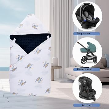 LAT Baby Swaddling Blanket Baby Seat - Pram Blanket 90 x 90 cm 100% Cotton Universal Baby Blanket Double-Sided for Buggy Car Seat (All Season Dinosaur A)