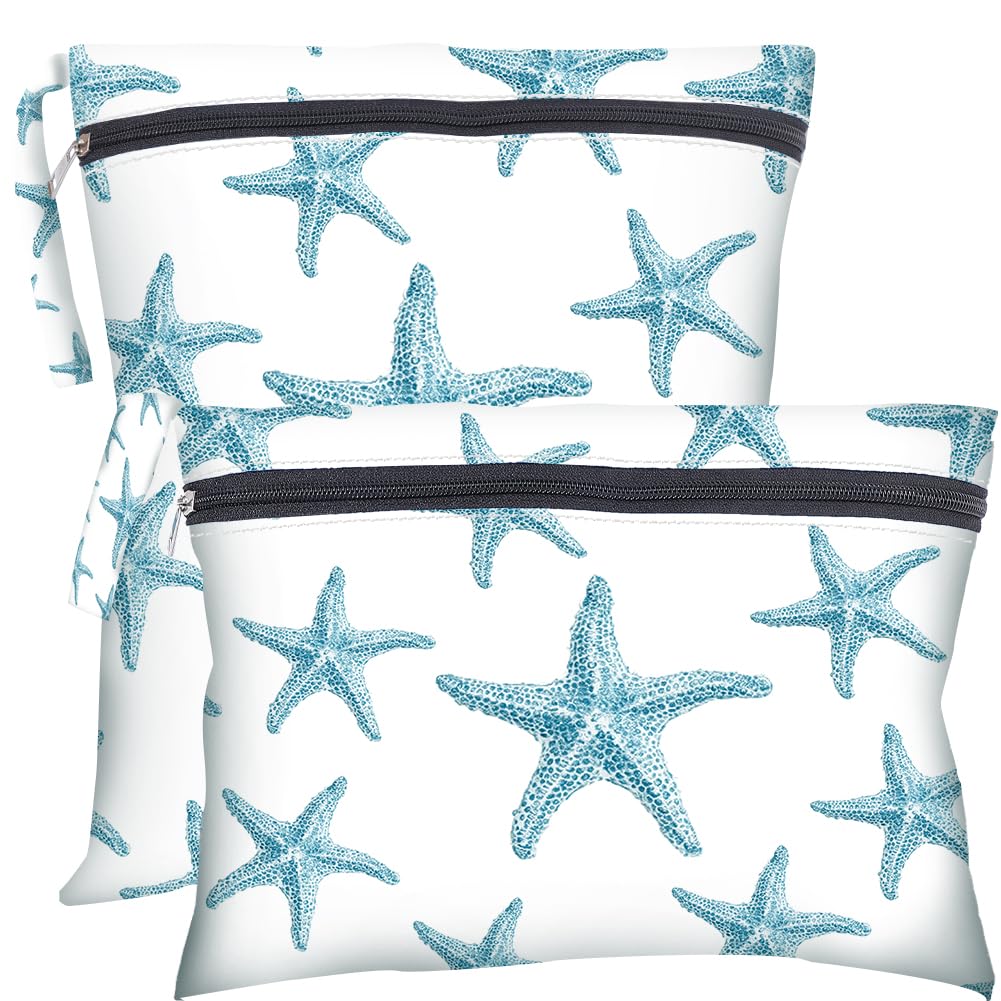 2 Sacs Humides Secs 2 Tailles Sac Étoile De Mer Maillot De Bain Plage Sac Étanche Polyester Réutilisable Pochette Zip pour Maquillage Maillot Voyage Couches Vêtements Cadeaux Amis