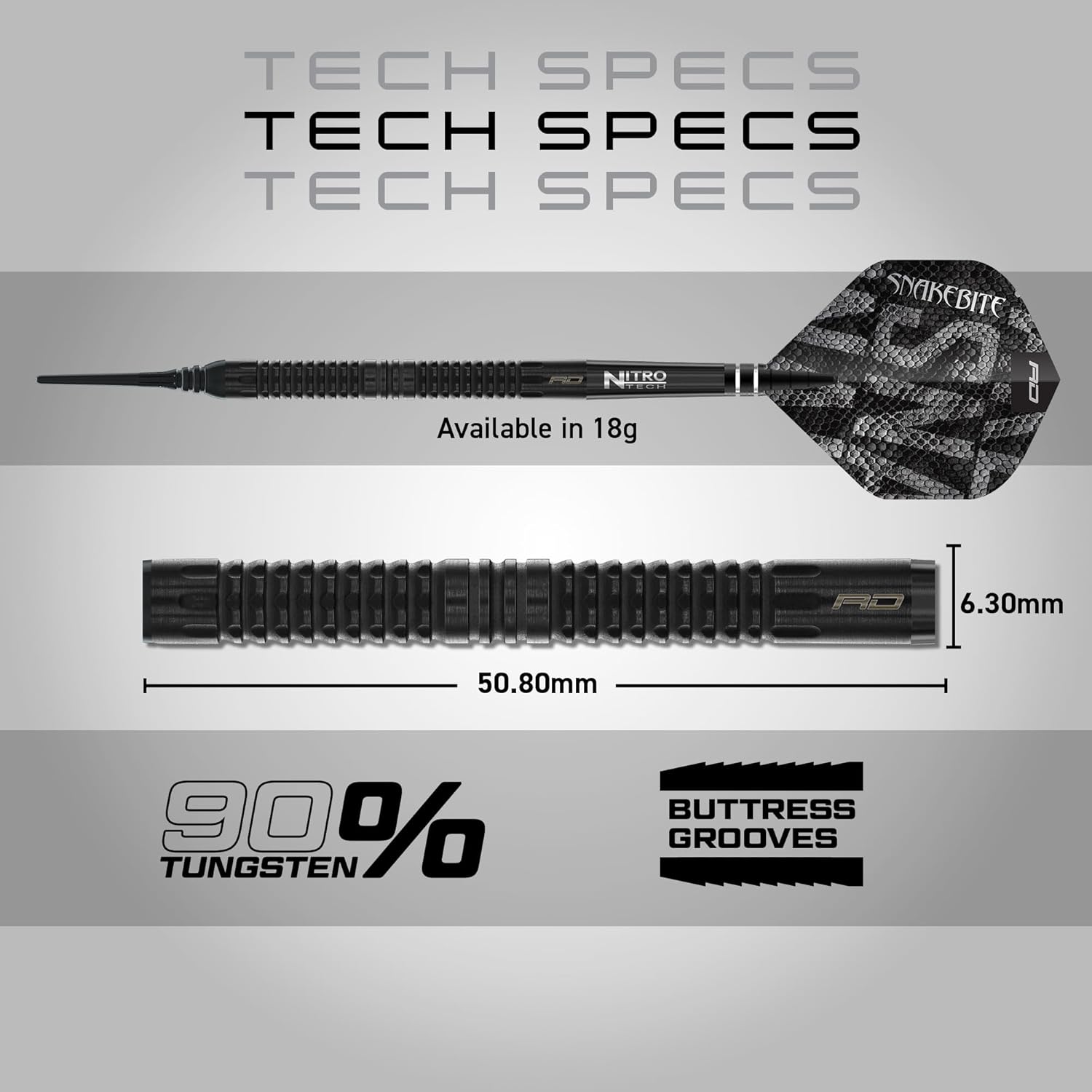 RED DRAGON Darts - Professional Player - Peter Wright 'Snakebite' - Black Mamba Series | 90% Professional Tungsten Darts Set - Includes Flights & Stems | Steel Points 22g, 24g & 18g Soft Tip Dart Set