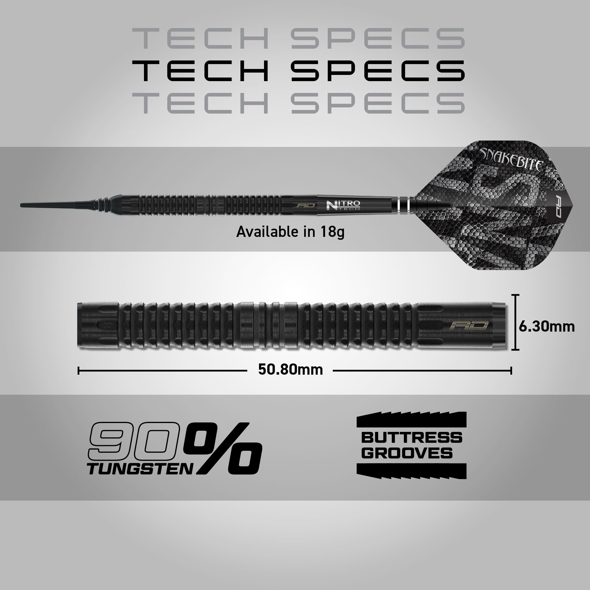 RED DRAGON Darts - Profispieler - Peter Wright 'Snakebite' | Black Mamba Serie Dart Pfeile | 90% Tungsten Profi Dartpfeile - Beinhaltet Dartflüge & Schäfte | 18g Weiche Spitze & 22g, 24g Steeldarts