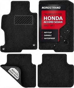 Floor Mats for Honda Accord 2013 2014 2015 2016 2017 Sedan 9 - Tailored 3D Fit - Front & Rear Set of 4 - Rubber Anti-Slip Back - All Weather Car Liner Floormats
