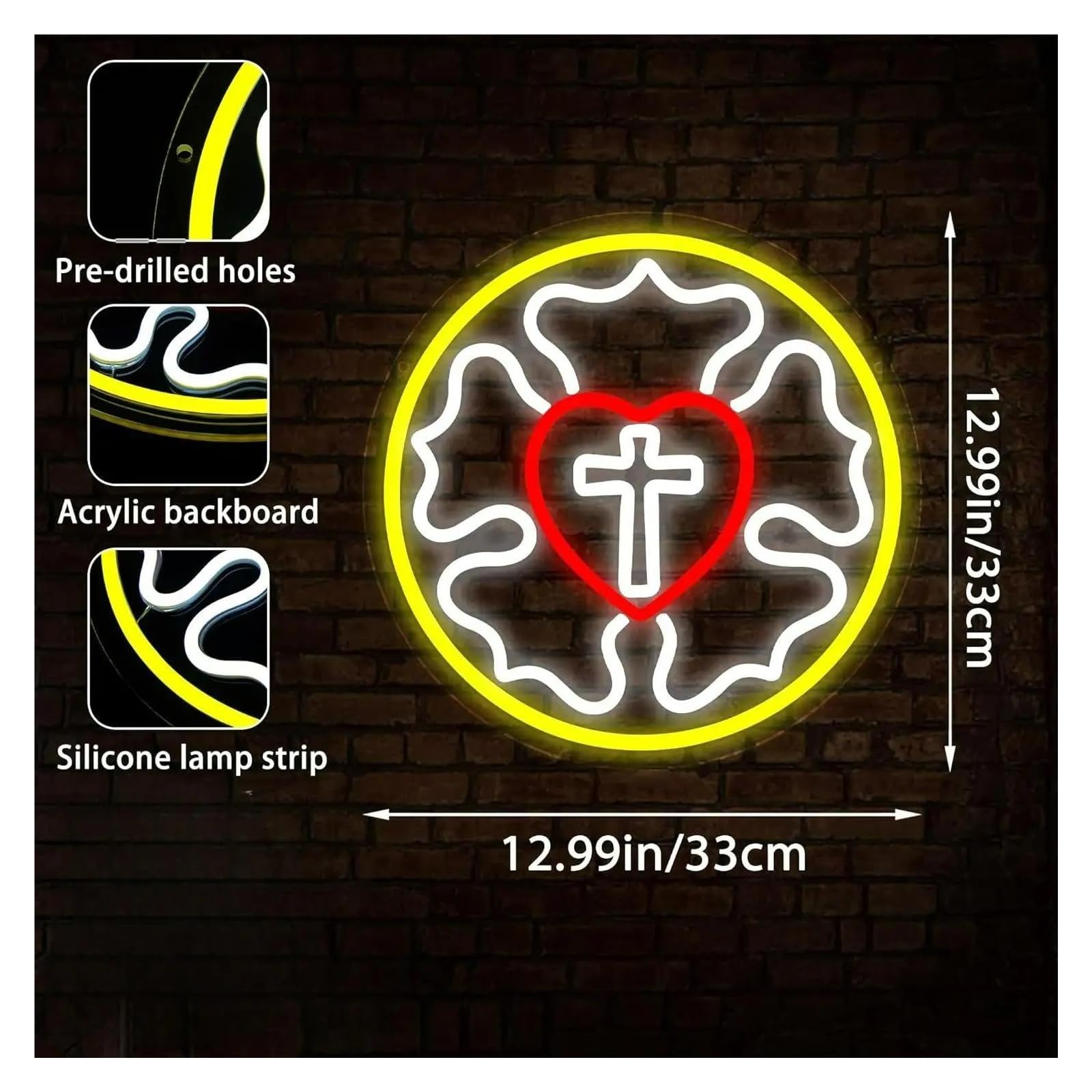 Wiszące neony artystyczne Jezus Krzyż Neon LED Światło Do Pokoju Modlitewnego Chrześcijańskie Wesele Sypialnia Dekoracje Ścienne Do Domu Zasilana Przez USB Lampa 33cmx33cm