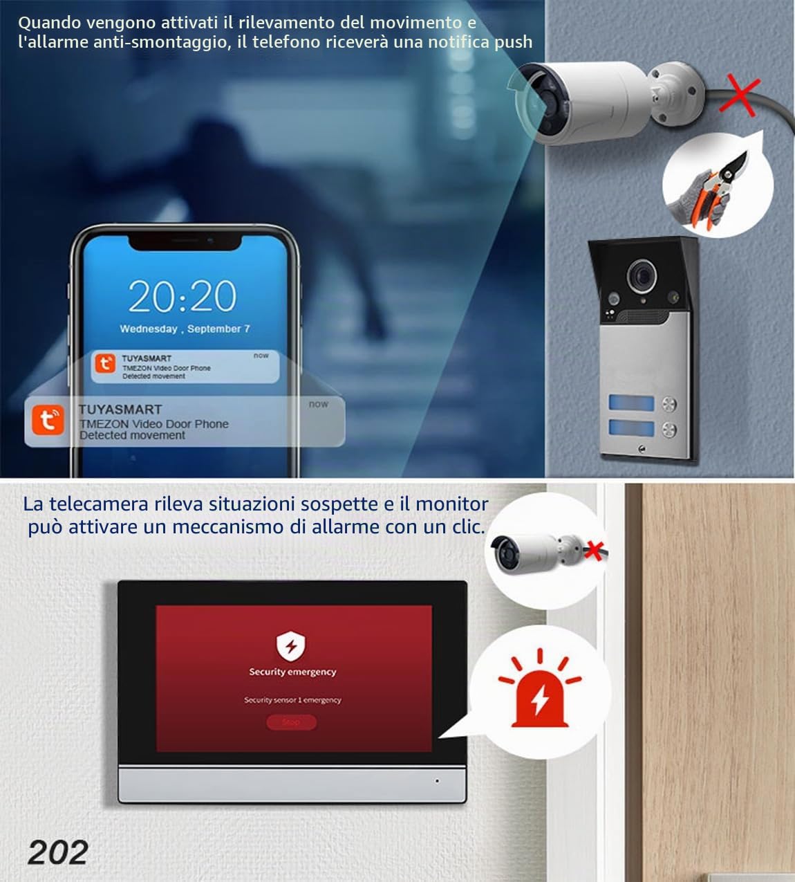 Wifi Tuya Videocitofono Cablato 2 Unità Campanello Per Il Sistema Di Videocitofono Domestico Video Campanello, Touch Screen Da 7 Pollici Del Monitor Interno, Telecamera Di Visione Notturna 1080p
